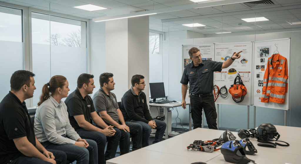 munkavédelmi oktatás csoportos képzés modern irodában